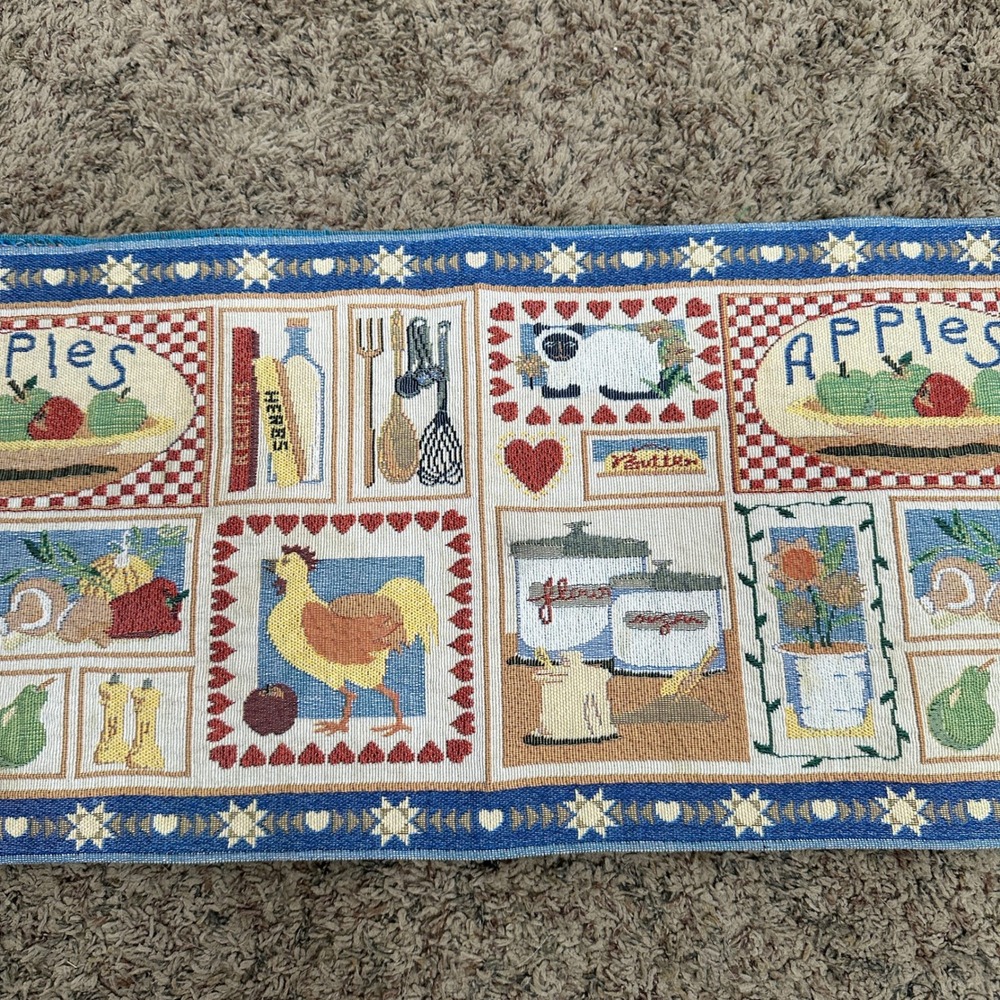 Vintage Country Kitchen Woven Tapestry Table Runner Farmhouse Cottagcore Grandma